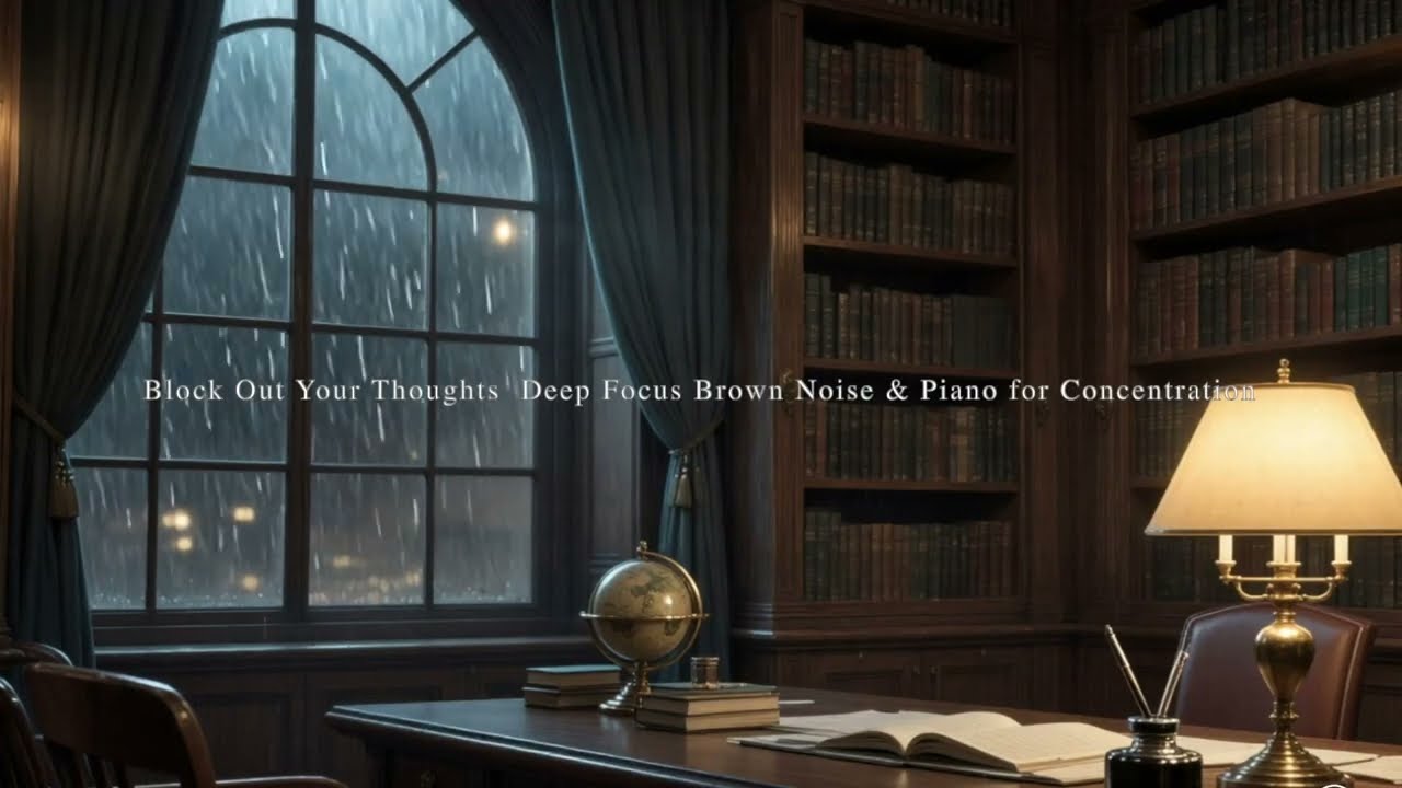POV: You’re studying in a rainy library 📚 Brown Noise + Piano for Deep Focus