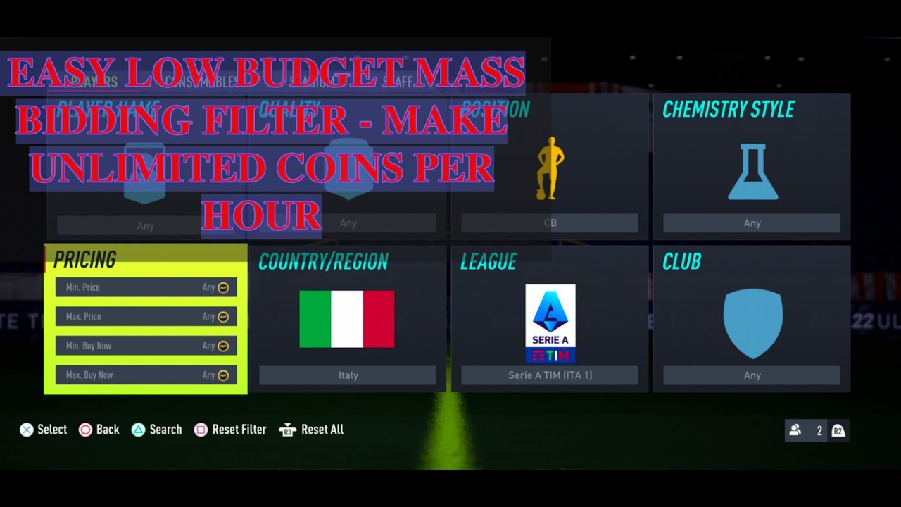 FIFA 22 TRADING TIPS - EASY LOW BUDGET MASS BIDDING FILTER - MAKE UNLIMITED COINS PER HOUR - FIFA 22