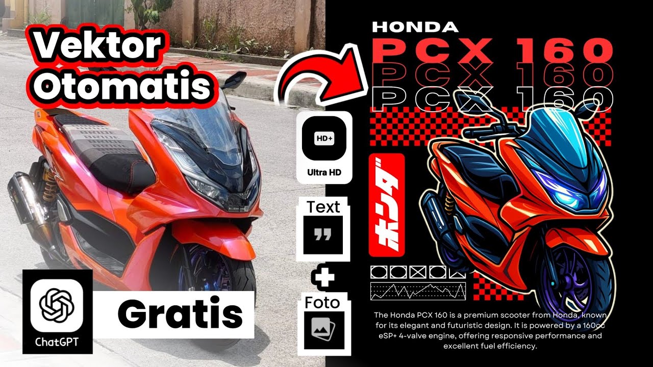 Cara buat vektor motor Honda PCX Modal Chat GPT dan Canva (Gratis!)