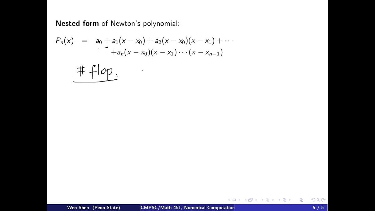 ch2 5: polynomial  interpolation, Newton's divided differences, part 3. Wen Shen