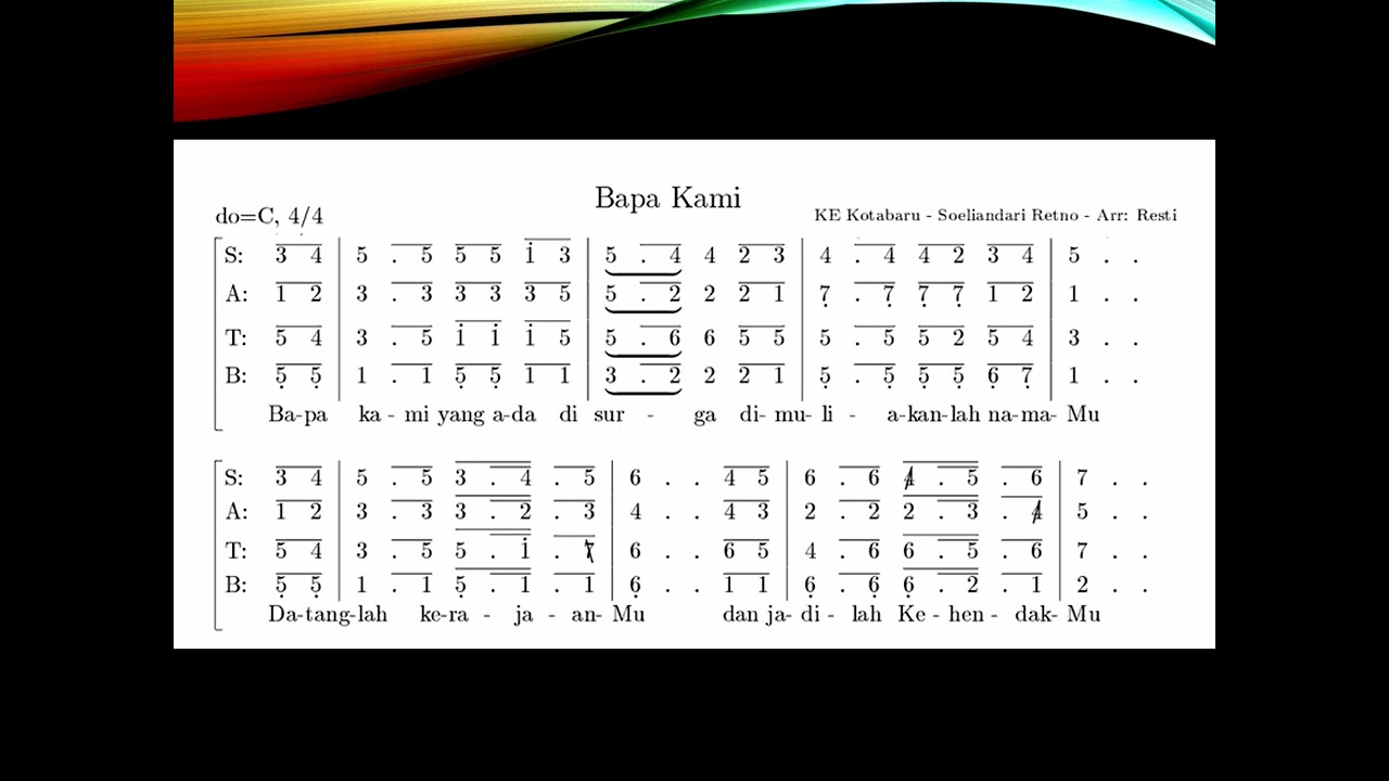 Bapa Kami Kotabaru - notasi Alto