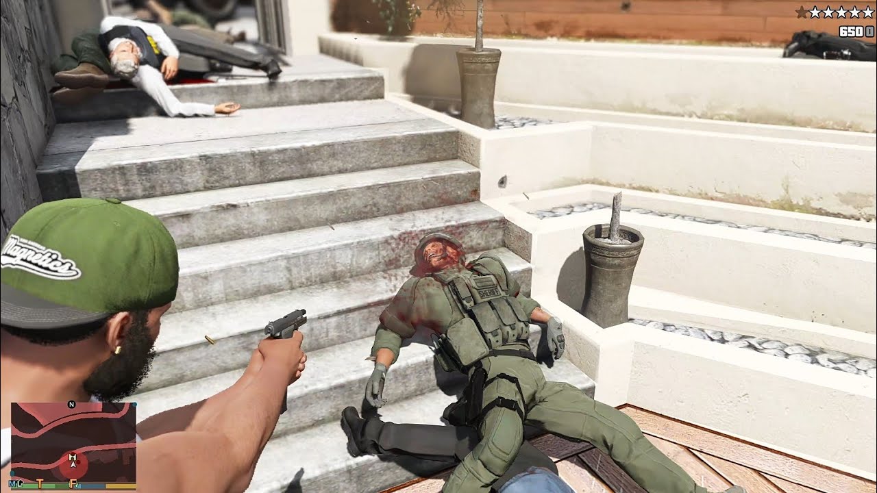 GTA 5 - Franklin's House FIB and Millitry Raid Shootout + Ten Star Escape [R.D.E 4.1.1]