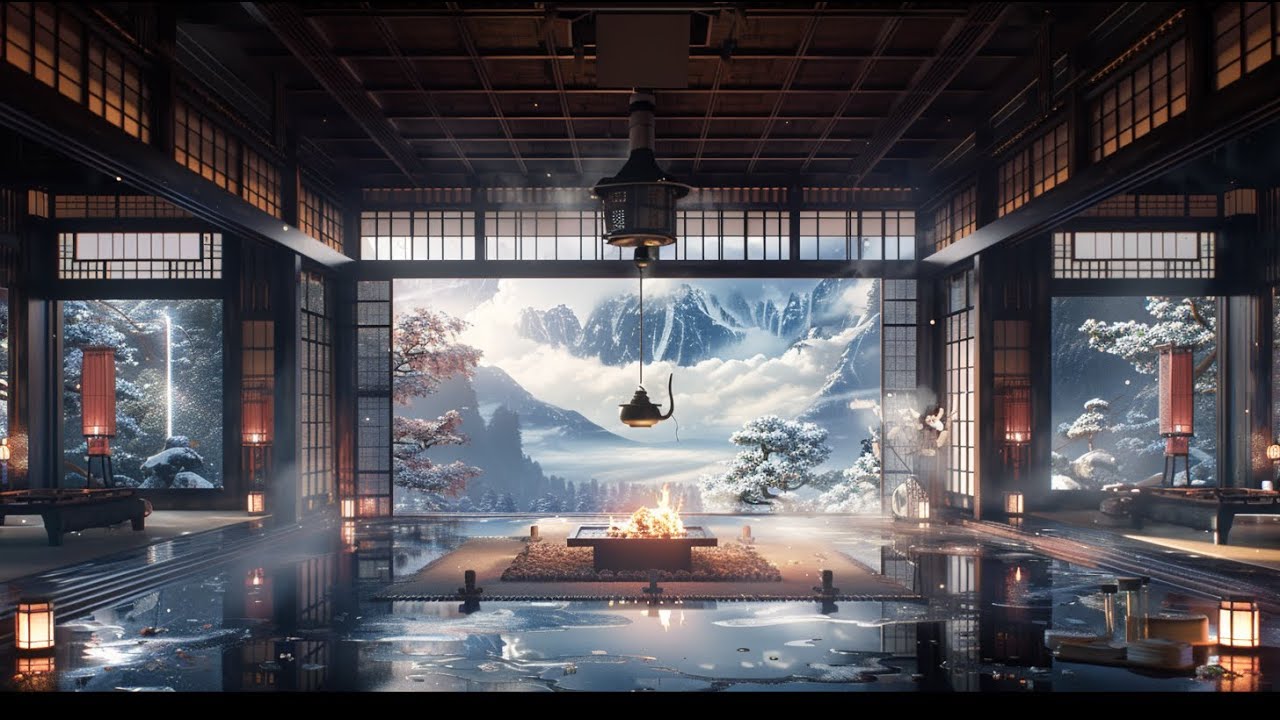 Relaxing Background Music Winter Edition | Japanese Fireplace Sounds for Sleep