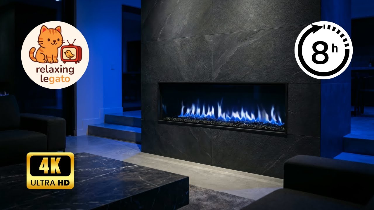 Deep Blue Fireplace for Insomnia & Anxiety 💎 | Calm Cobalt Flames | 4K Modern Ambience