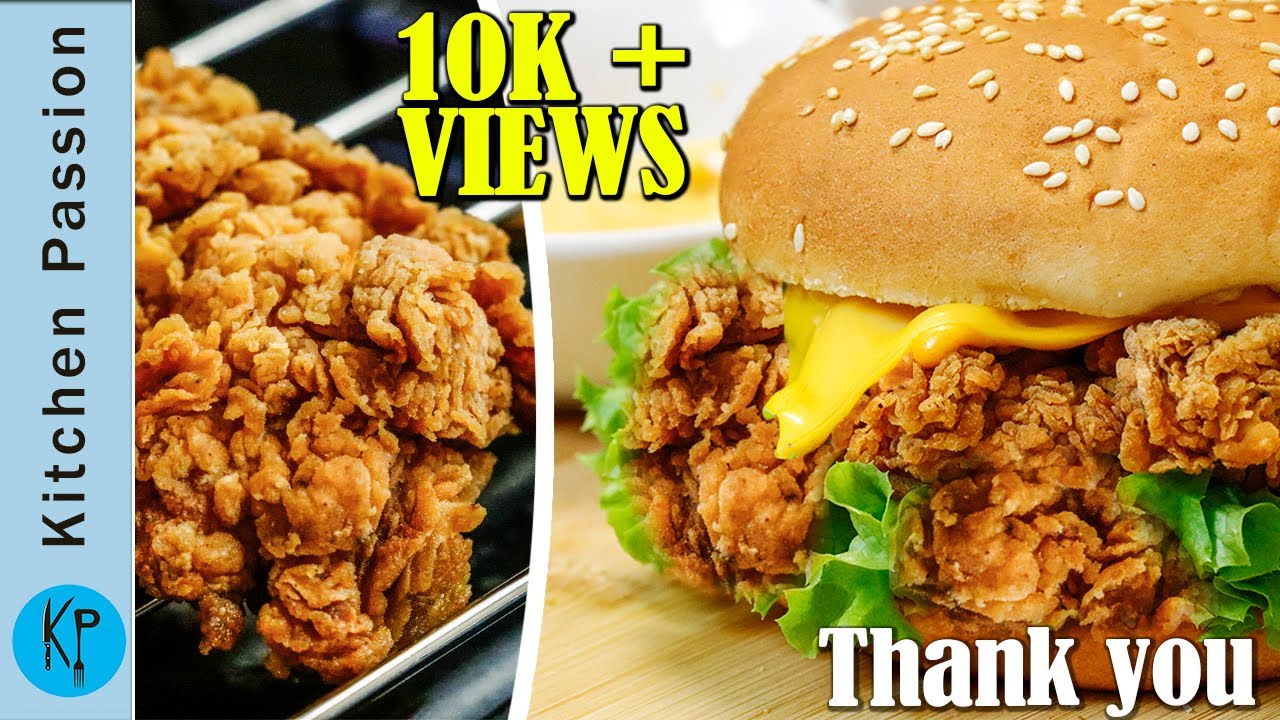 KFC Style Chicken Zinger Burger Recipe by Kitchen Passion - Crispy KFC Zinger Chicken دجاج كنتاكي