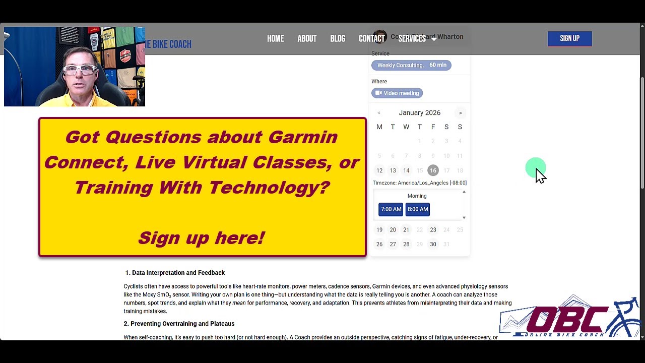 Signing up for my Zoom Meetings at Onlinebikecoach.com