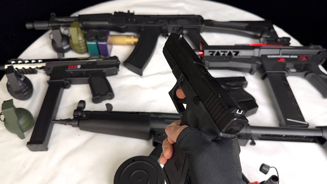 Toy Gel blaster AK74M, Glock 17, TEC-9, MP5--Realistic Toy Guns Collection
