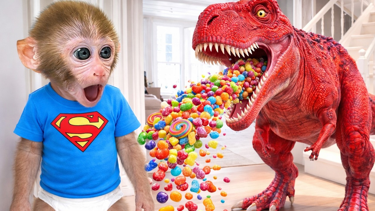 Si BonBon na Munting Unggoy ay nag-eexplore sa berdeng gubat at nakatagpo ng itlog ng dinosaur