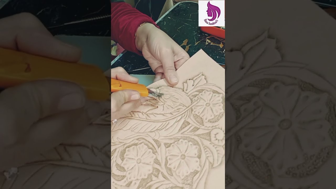  مراحل النحت على الجلد الجزء التاني Sculpting on natural leather #leathercraft#جلدطبيعي