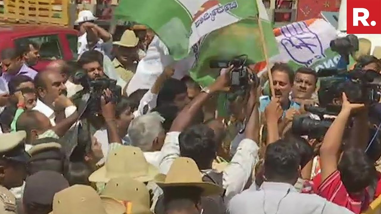 Congress-JDS Workers Protest In Bengaluru Over I-T Raids On Karnataka Minister