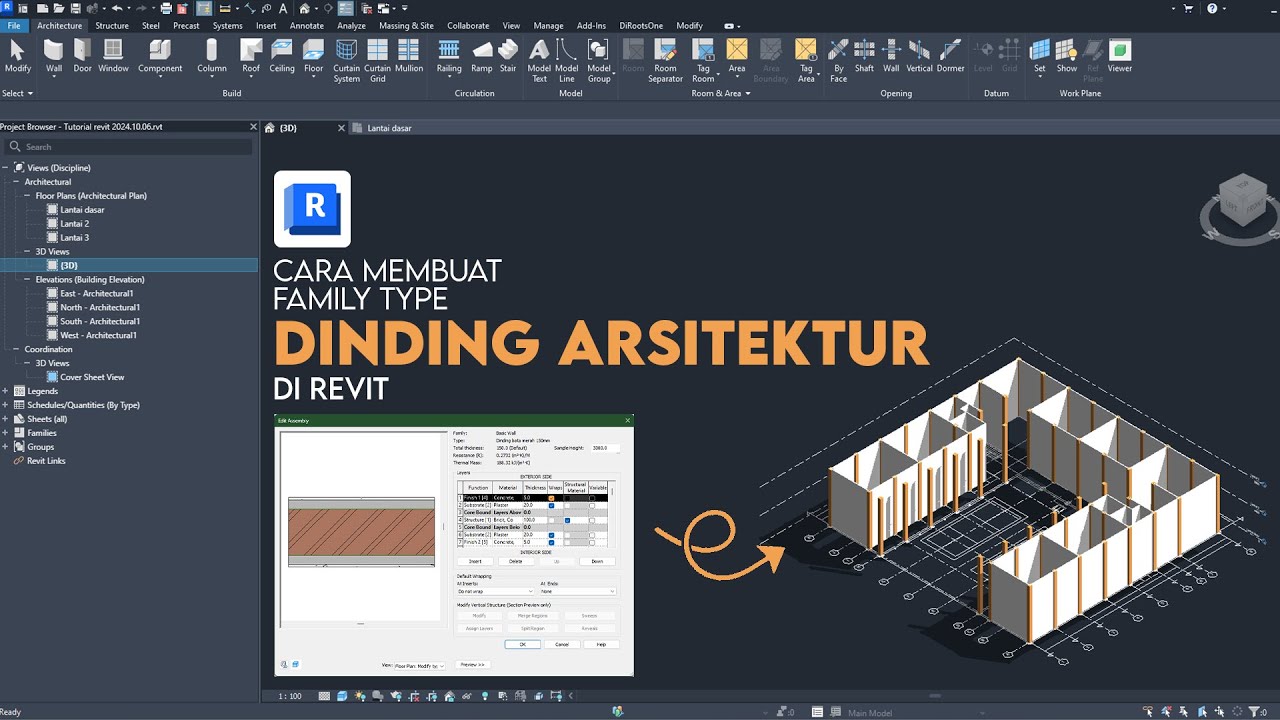 Tutorial Revit #3 | Cara membuat family type wall architecture di Revit