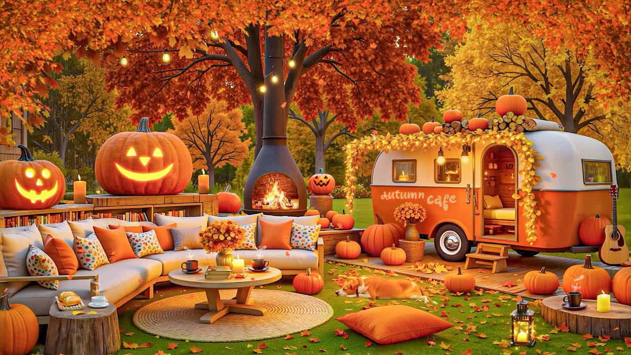 Relaxing Autumn Jazz Playlist 🍂 Cozy Autumn Porch Ambience 🍵 Chill Instrumental Smooth Jazz