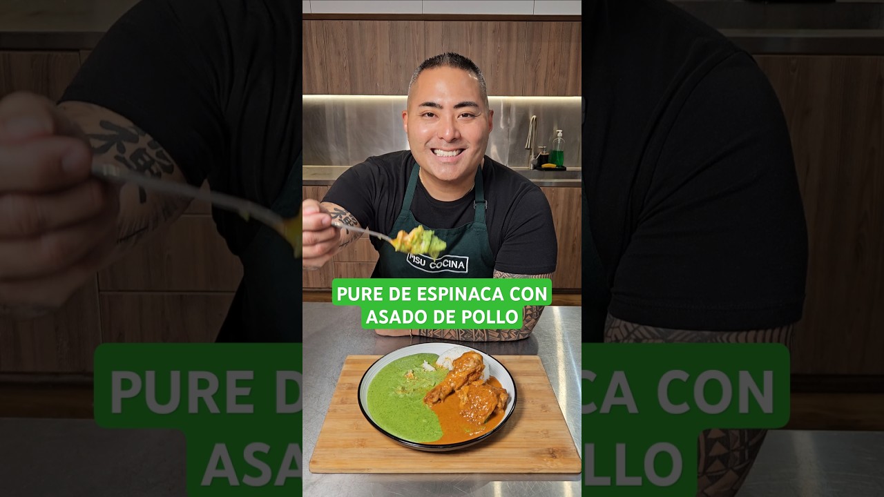 Pur&eacute; de Espinaca con Asado de Pollo #receta #comidaperuana #lima #cocina #peru