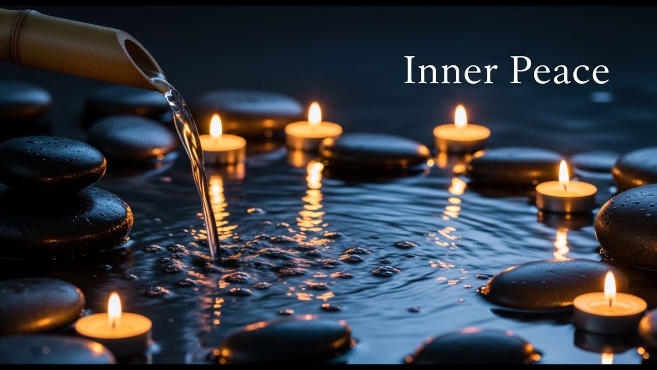 Soothing Zen Evening Field Bamboo Fountain and Candle Glow for Deep Sleep Meditation and Serenity