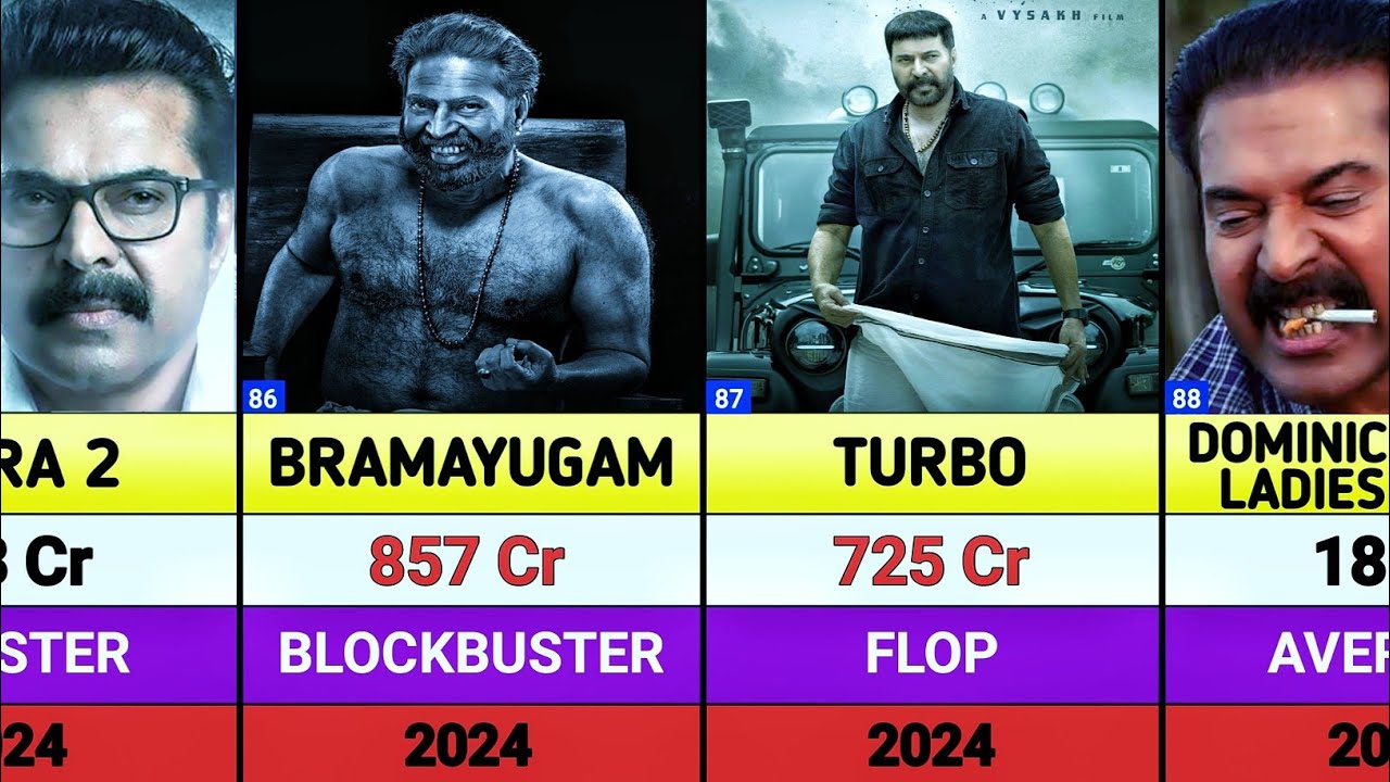Mammootty All Hits And Flops Movies List || Turbo || Bramayugam || Bazooka