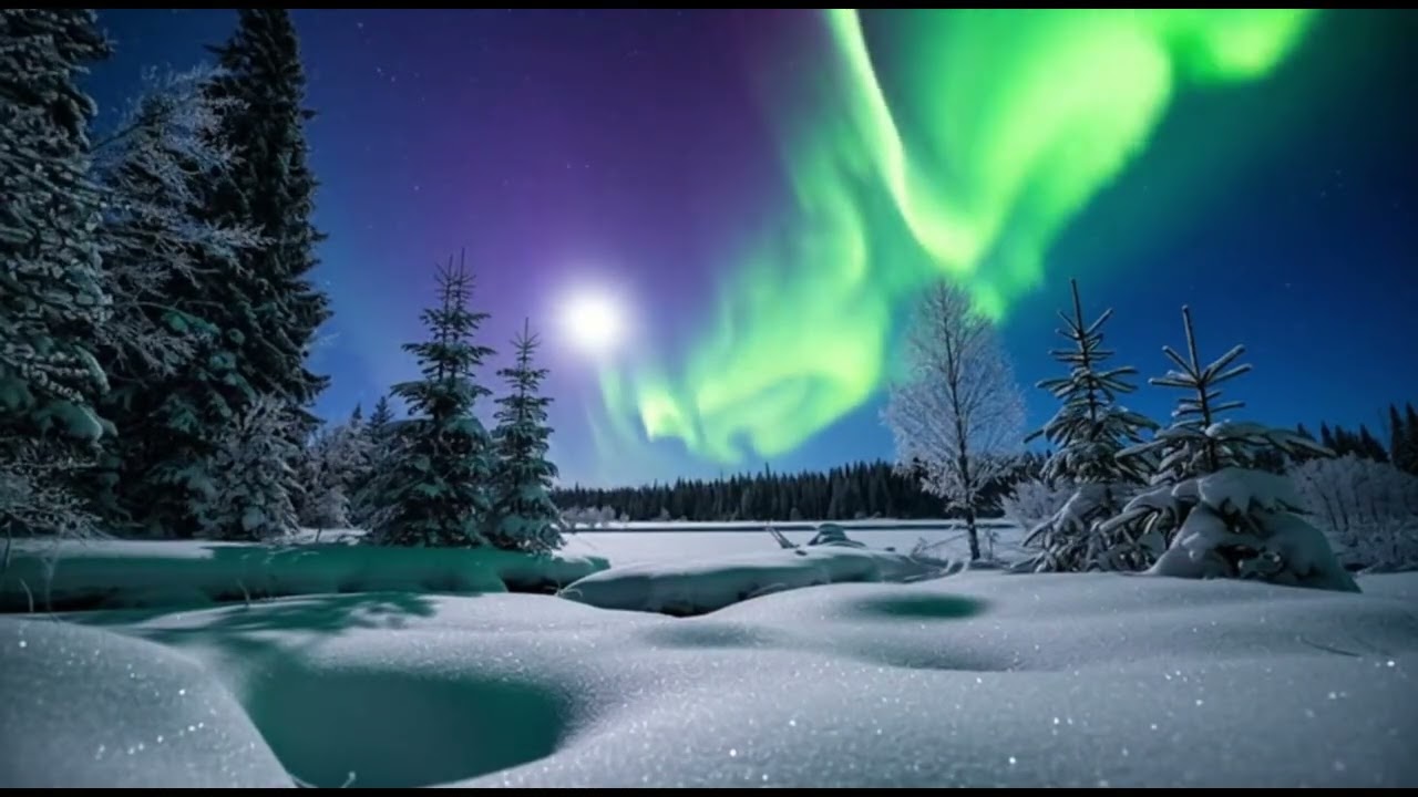Snowy Forest Under Northern Lights | Peaceful Night Ambience for Sleep