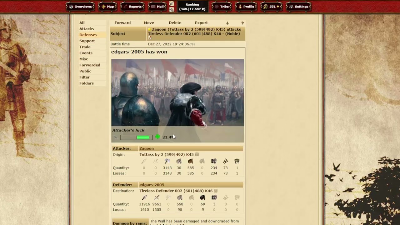95k player VS 12k me Tribalwars Torunament world || peek at w131