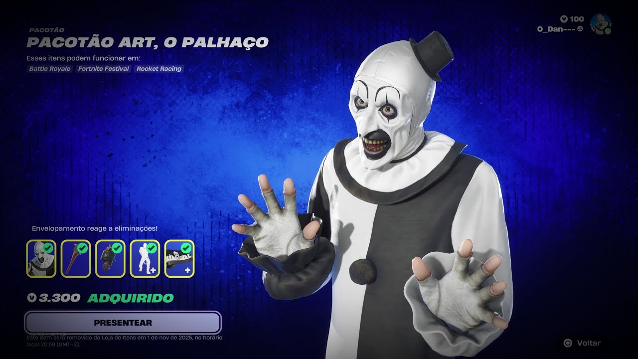 Skin ART,O PALHAÇO Fortnite × Terrifier, Gameplay PS5 .