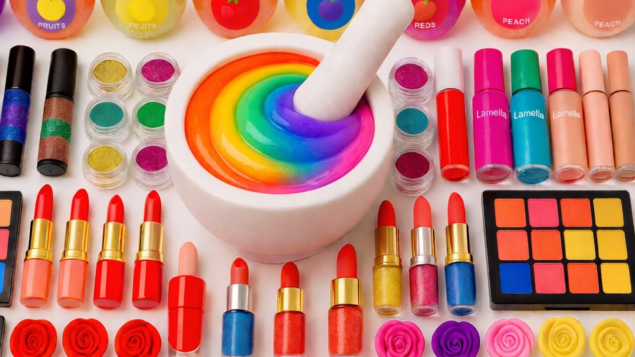 Satisfying Slime ASMR 🌈 DIY Making Rainbow Cloud Slime Mixing Makeup Lipstick Glitter Foam