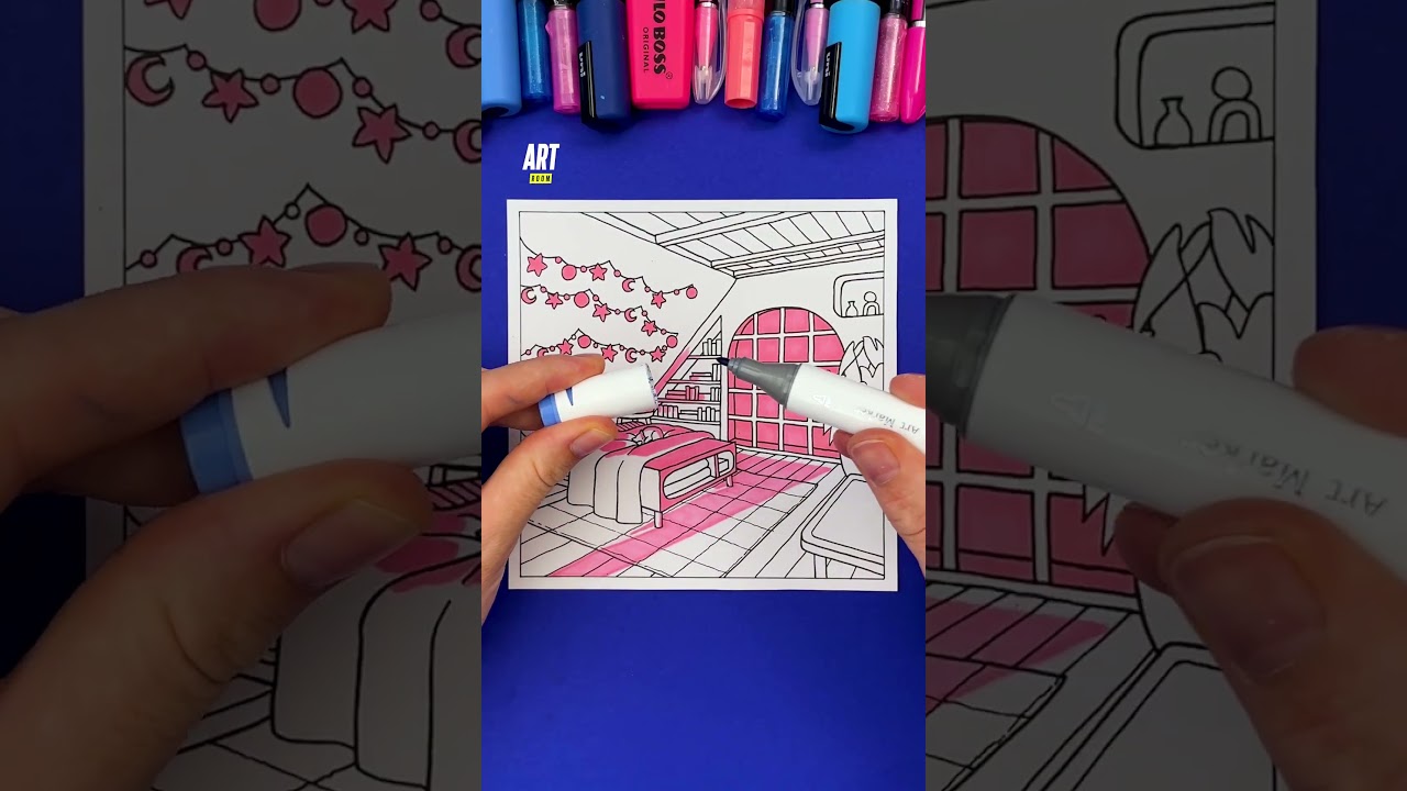 I color my drawing with only 2 colors 💙🩷 #2colors #drawing #tutorial #feltpen #art
