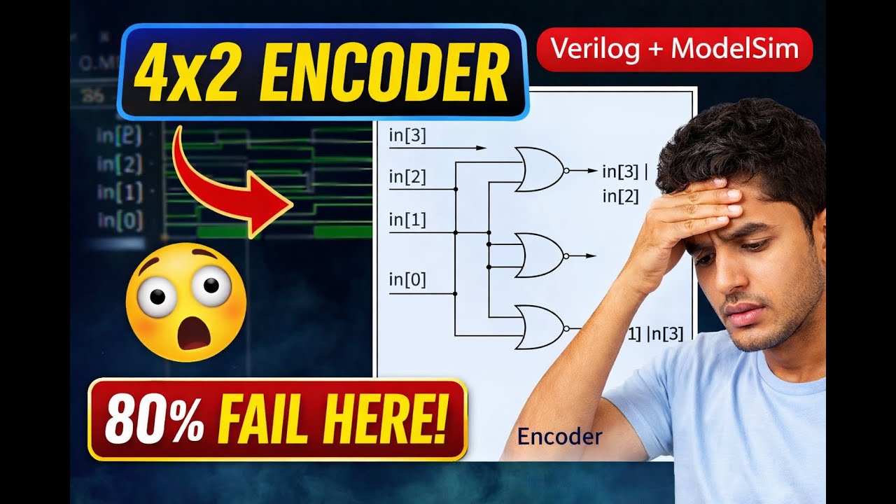 4&times;2 Encoder Explained So Clearly You&rsquo;ll Never Forget It | Verilog & ModelSim Waveform