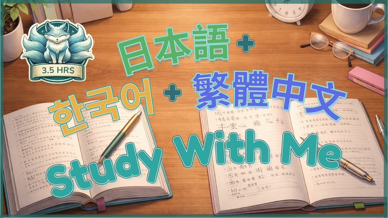 Study With Me · Korean, Japanese, & Mandarin Mixed Practice · 3.5 hrs