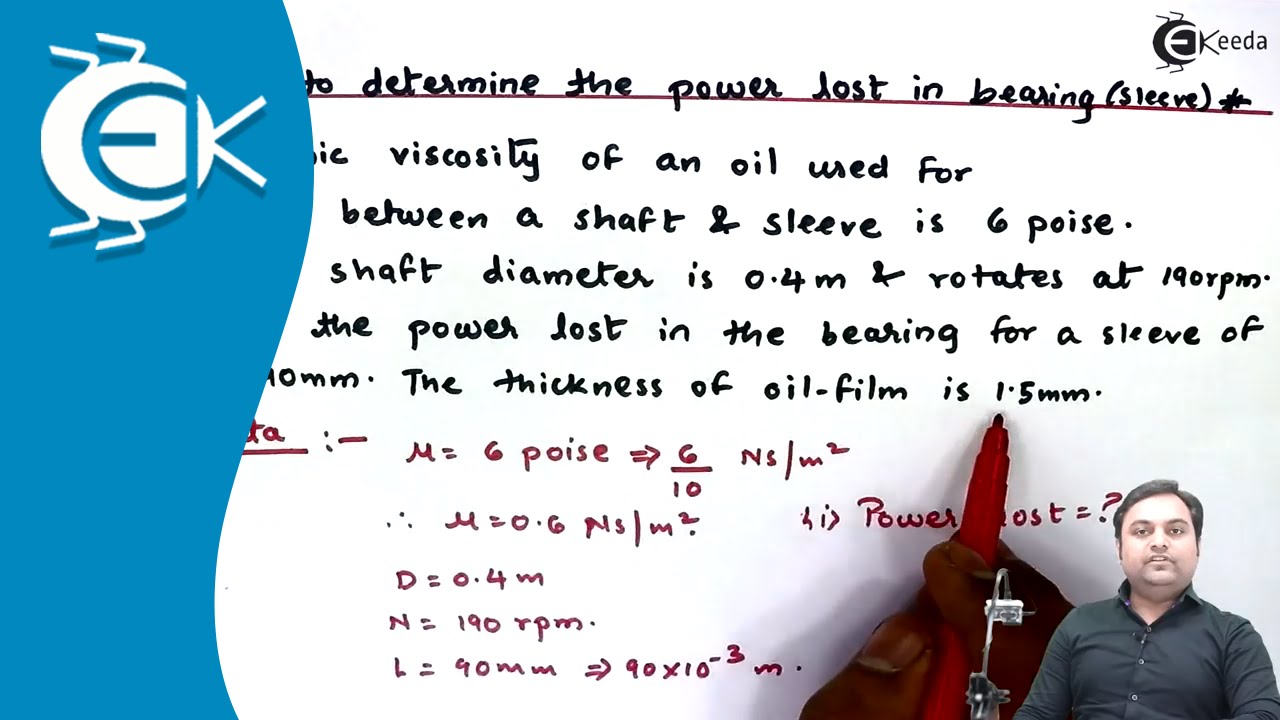 Problem to Determine the Power Lost in the Bearing (Sleeve)- Properties of Fluid - Fluid Mechanics 1