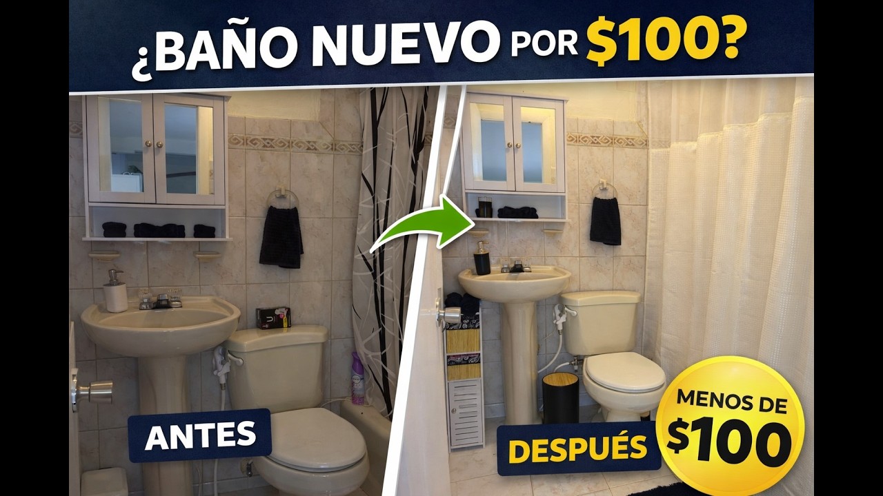 Transformé mi baño rentado por menos de $100 | Antes y después