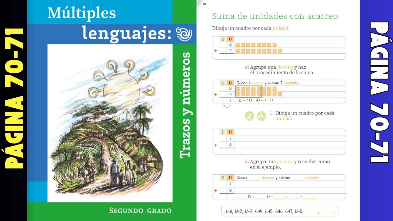Múltiples lenguajes: trazos y números página 70 - 71│Suma de unidades con acarreo (segundo grado)