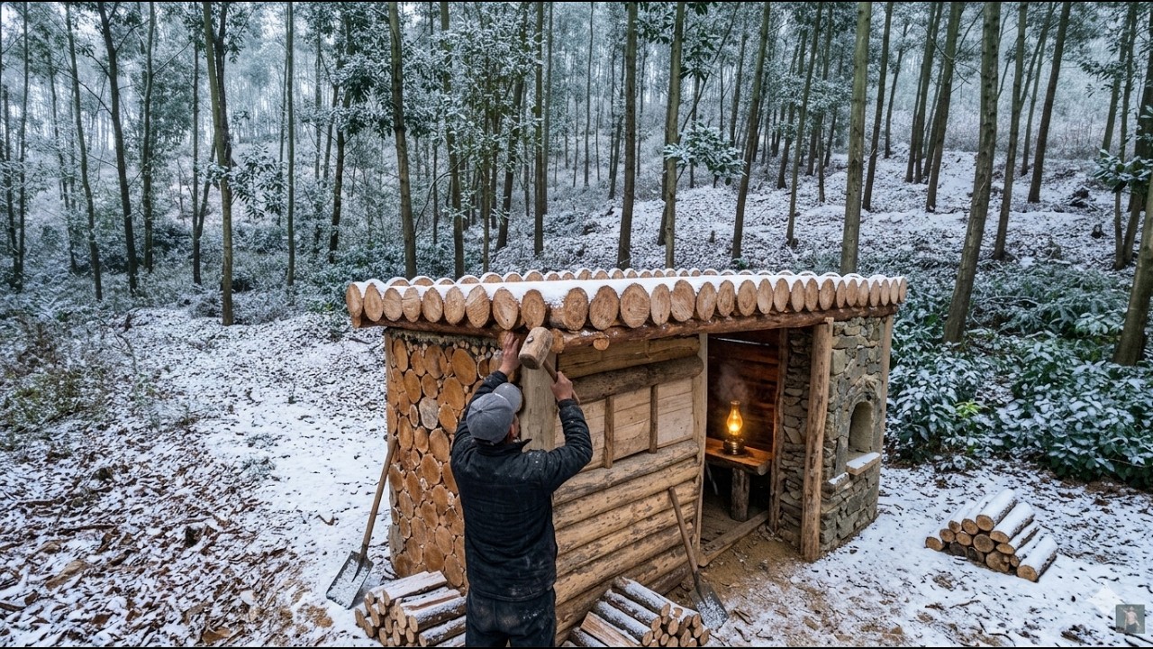 Building a Warm Small House in 5 Days to Survive the Harsh Winter | Bushcraft, Survival