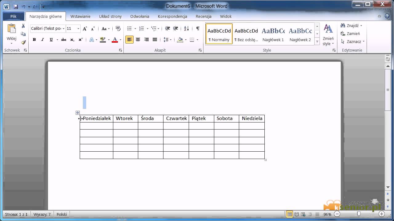 Microsoft Word 2007/2010 - wstawianie tabeli.