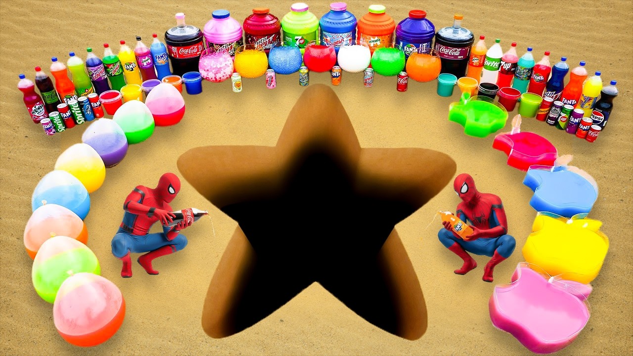 How to make a Star with Rainbow Orbeez, Giant Fanta, Coca Cola, Sprite, Mirinda, Pepsi vs Mentos