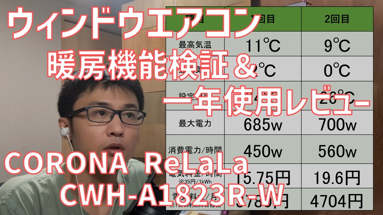 【ウィンドウエアコン】暖房機能検証＆一年使用レビュー【CWH A1823R W