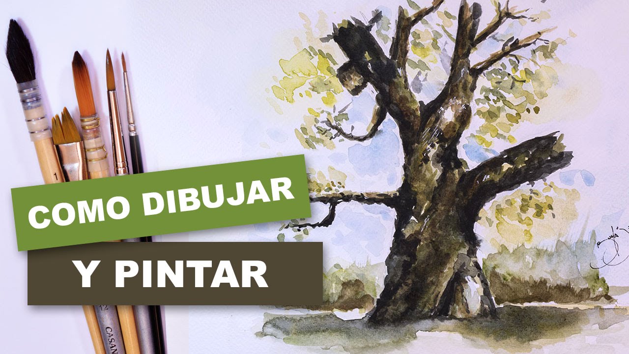 Como dibujar y pintar facil un arbol con acuarela