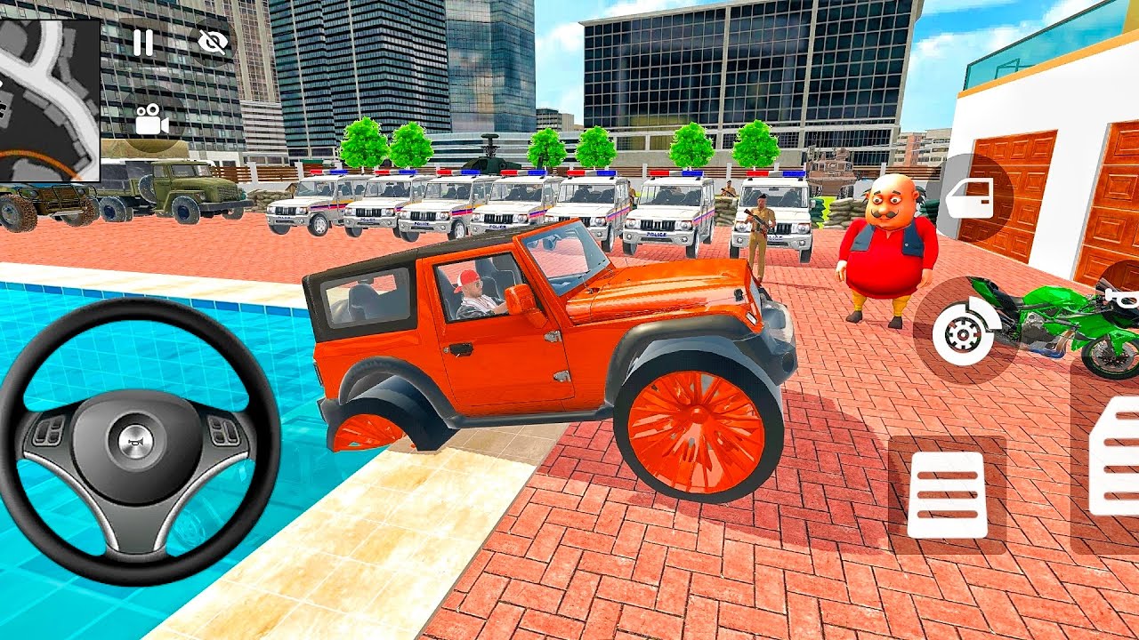 Car bike game*Franklin ordered an Indian Mahindra Thar and police car🚓in the game🎮With Motu or Bike🚳