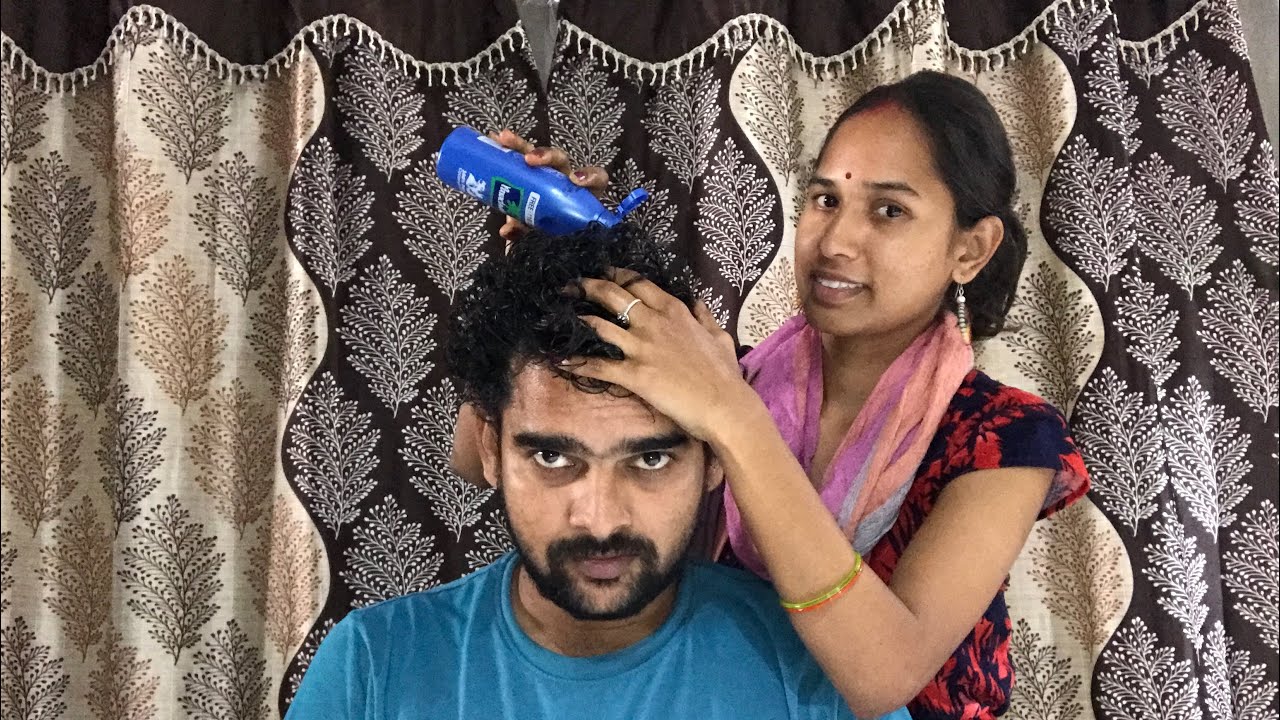 Routine Hair Oiling & Massage On My Husband Hair Pouring With My Hands In Real Sounds