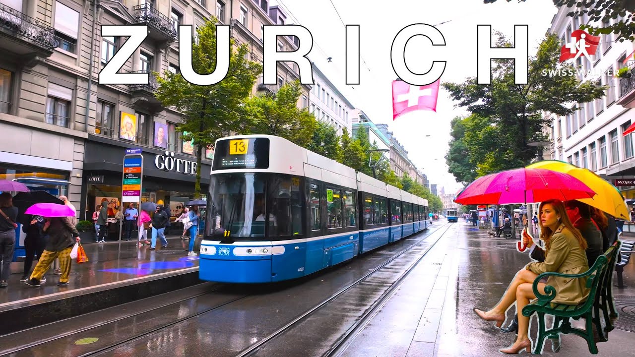 Peaceful Rain Walk in Zurich | Ambient City Sounds on a Wet Saturday 🇨🇭
