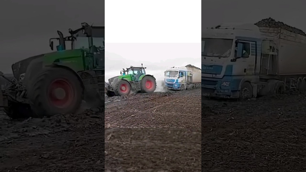 Fendt and John Deere pulling truck stuck in mud.#fendt #power