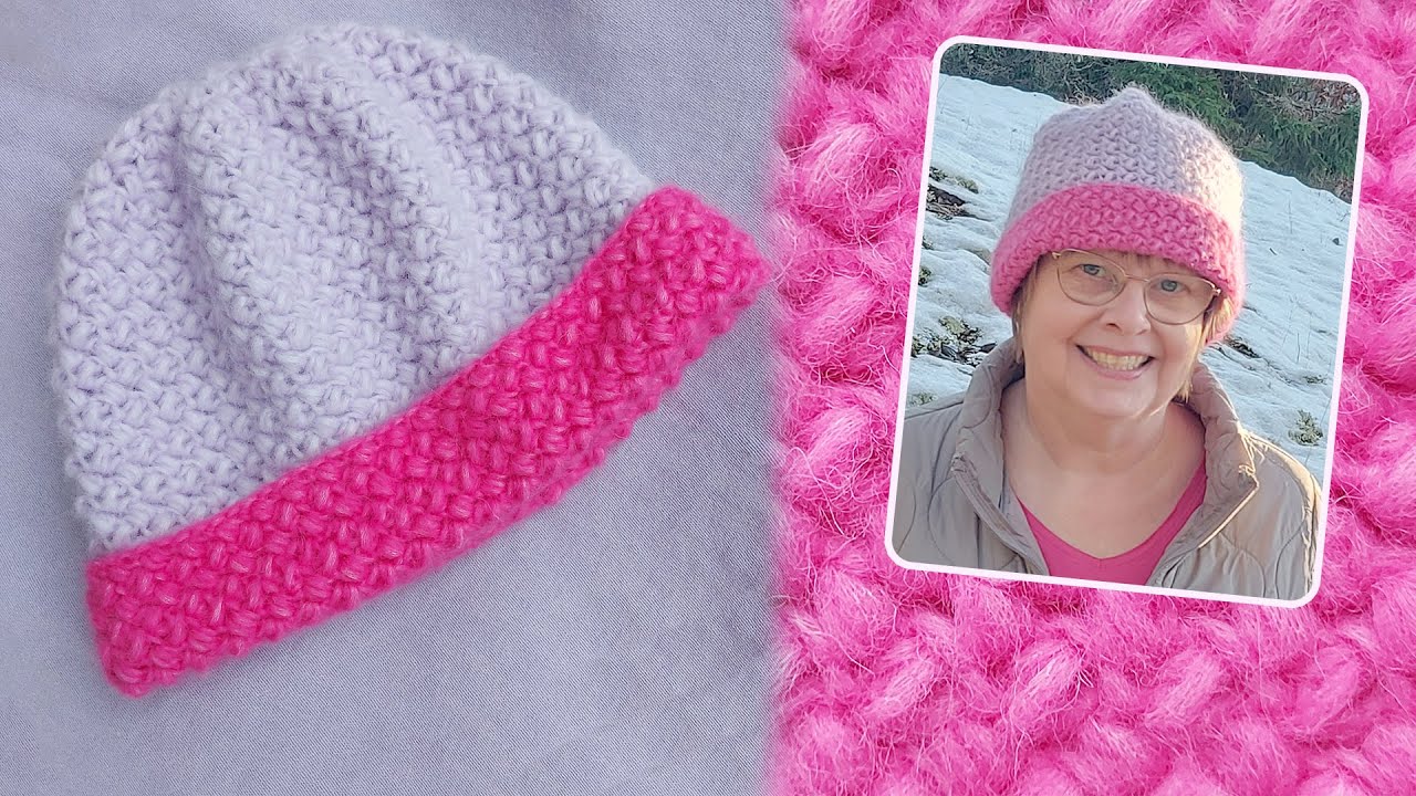 Вяжу крючком мягкую и тёплую шапочку в моих любимых цветах. Бини, связанная фактурным узором.
