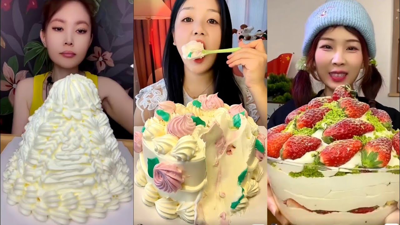 MUKBANG Creamy Crepe Cake, Snow Whipped Cream Dessert🌨️🍰ASMR SOUNDS 크림케이크#cake#mukbang#asmr#snow