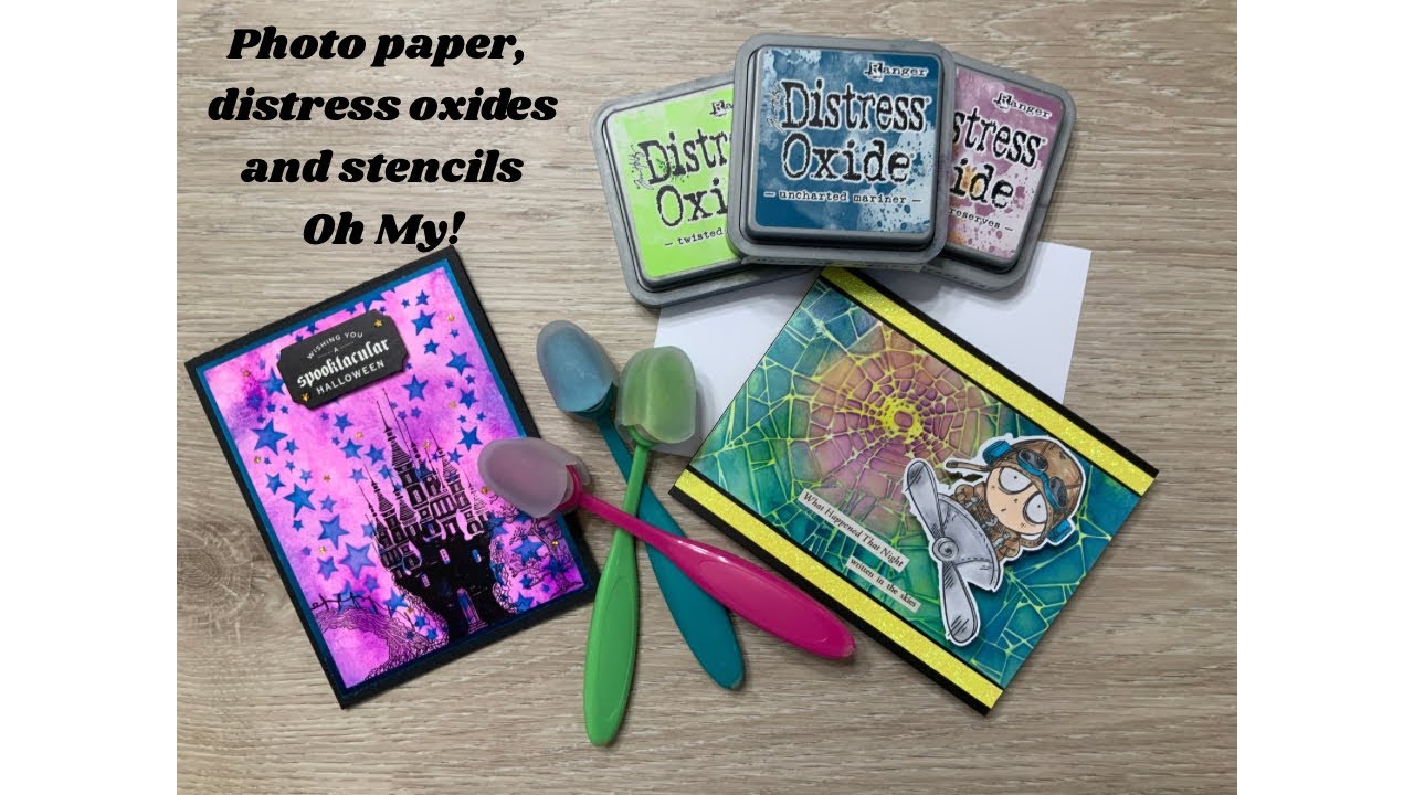 Photo paper, distress oxides and stencils, Oh My! Come see this!