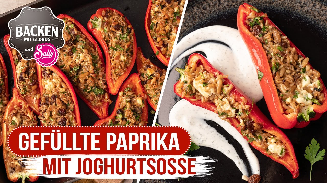 Gefüllte Paprika mit Joghurtsoße vom Grill | Backen mit Globus & Sallys Welt 