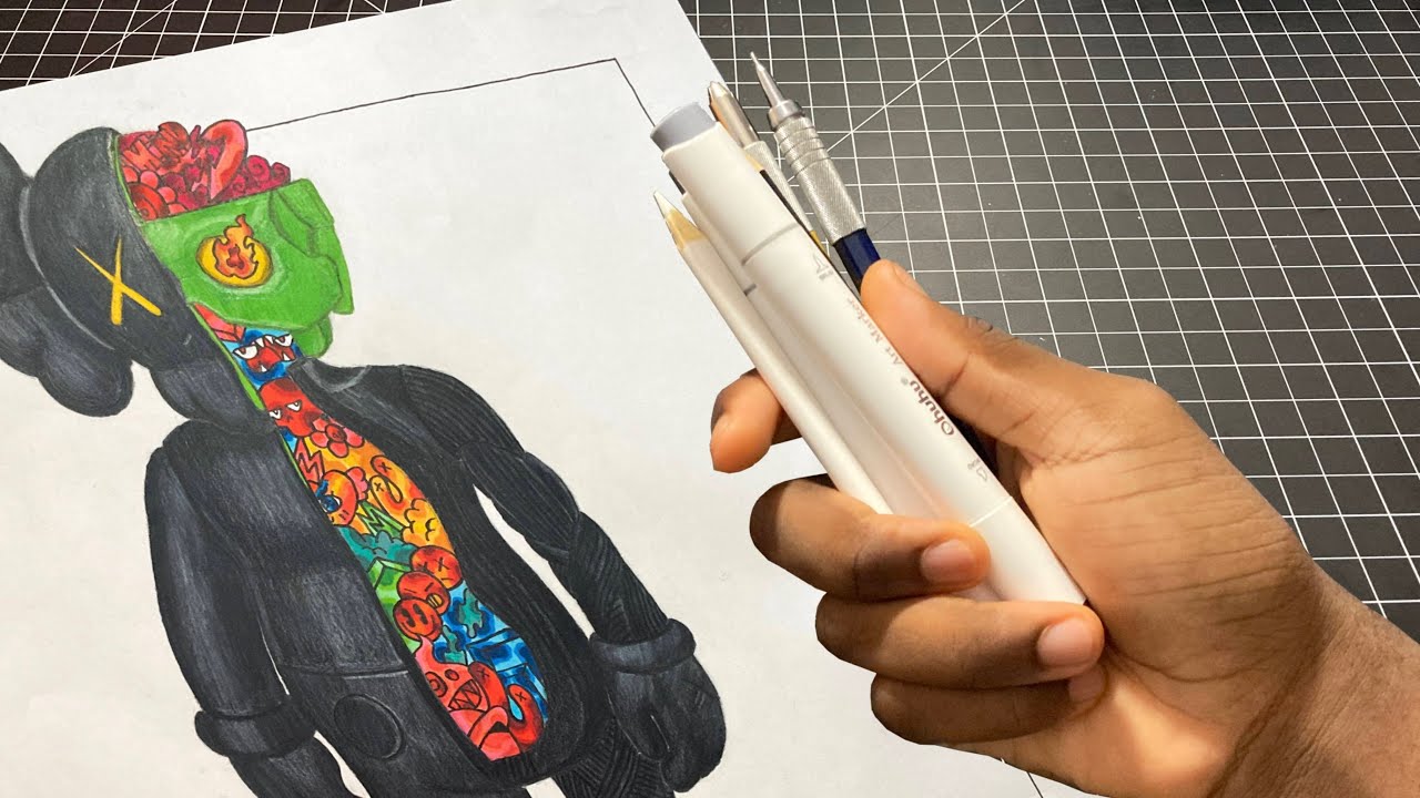 FACING MY ARTIST FEAR!! DRAWING A HUGE REALISTIC KAWS ARTWORK!!