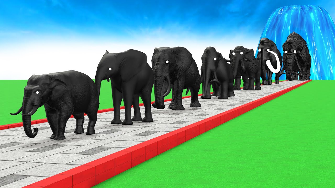 Paint Animals Elephant Woolly Mammoth Size Comparison Fountain Crossing Animal Transformtion Cartoon