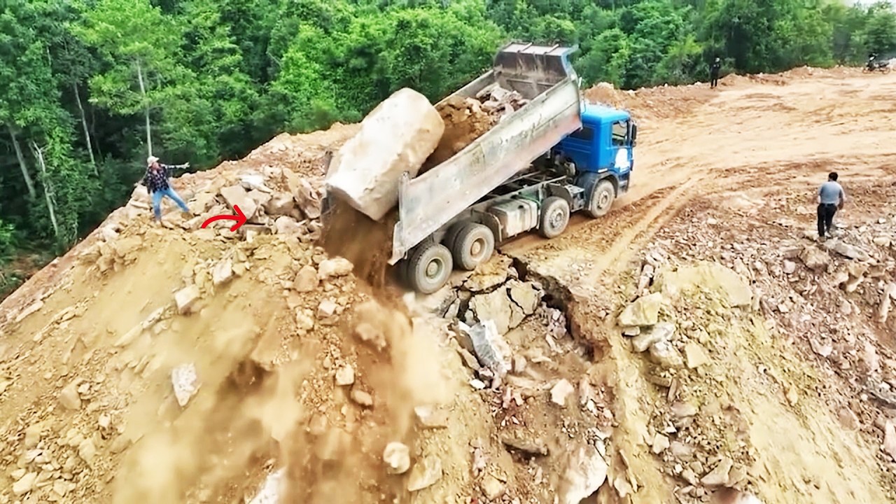 INSANE!! 😱Dump Truck Drops Rocks on Dangerous Mountain Edge &ndash; One Mistake Disaster!