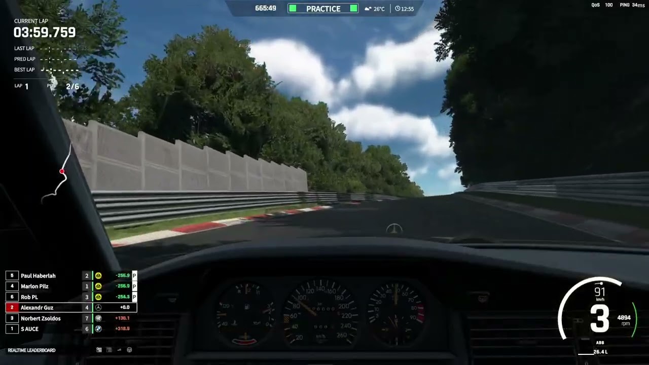 Nordschleife tourist Assetto corsa EVO mercedes benz 190e evo ll. 8.18 time. Gamepad dualshock 4 