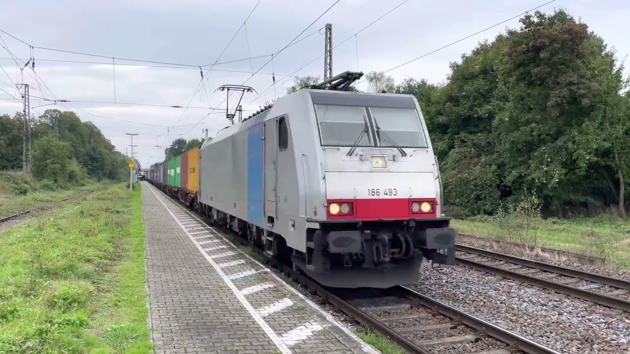 Super gave Goederen Treinen langs Empel-Rees met Tyfoon concert Db189/ICE Diesel Loc met Koeiebel!