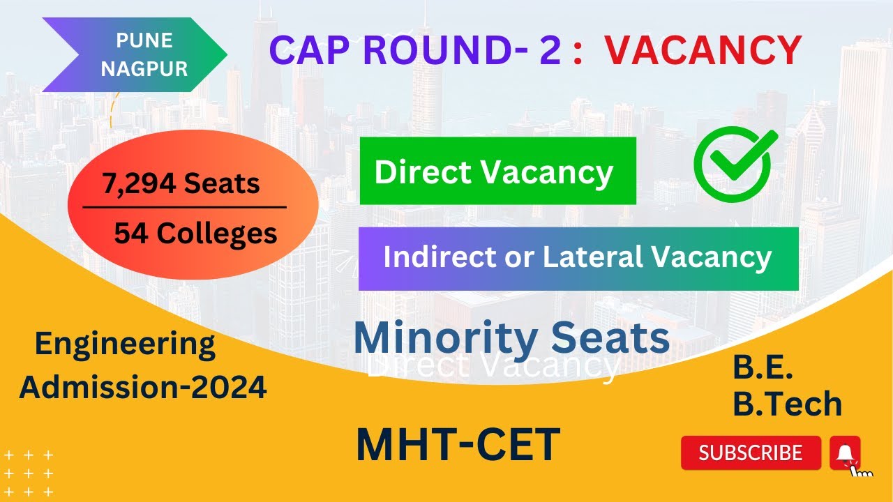 CAP Round-2 Vacancy I Pune-Nagpur I Engineering Admission-2024 I Minority Seats I