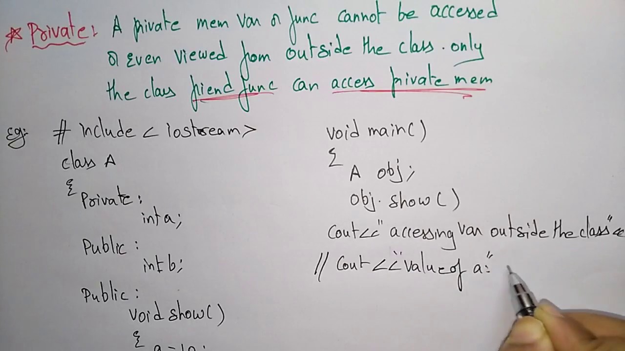 Public Access Specifiers | Private | OOPs in C++ | Lec-23 | Bhanu Priya