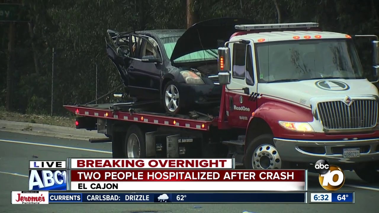 Violent crash in El Cajon sends 2 to hospital